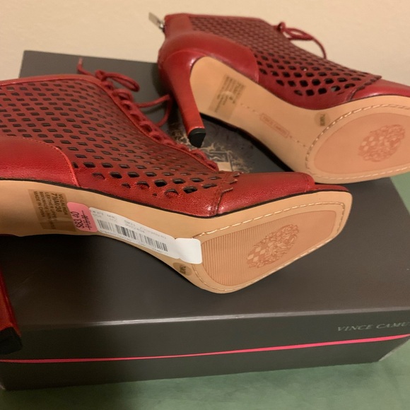 Red laced up open toe bootie. 2 years I’ve had. Maybe subject to inside shedding - Picture 4 of 5